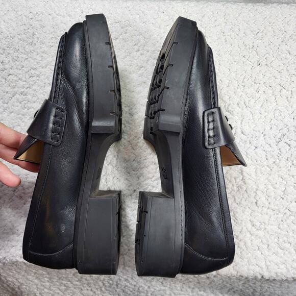COACH black leather Leah loafers  lug sole and a C logo accent womens size 10 - Picture 3 of 7